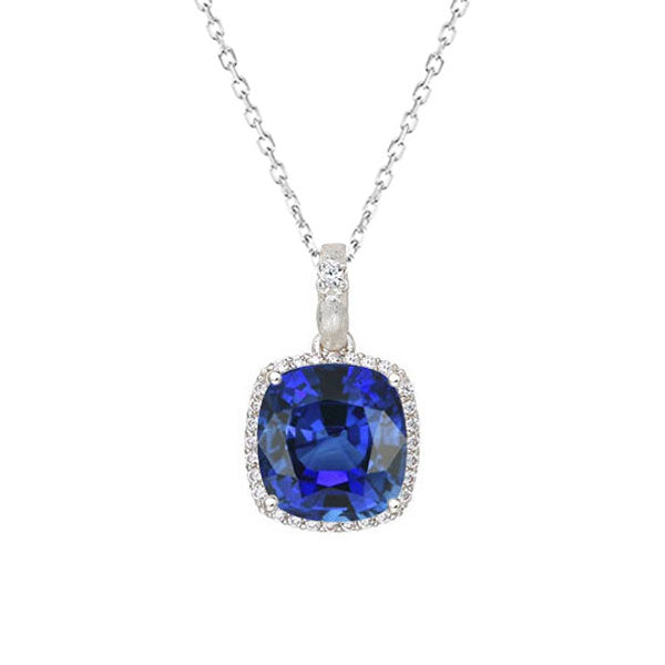 Blue Sapphire Gemstone Pendant 3-ct 14K White Gold – main view