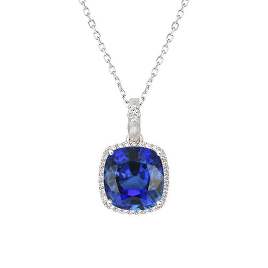 Blue Sapphire Gemstone Pendant 3-ct 14K White Gold – main view