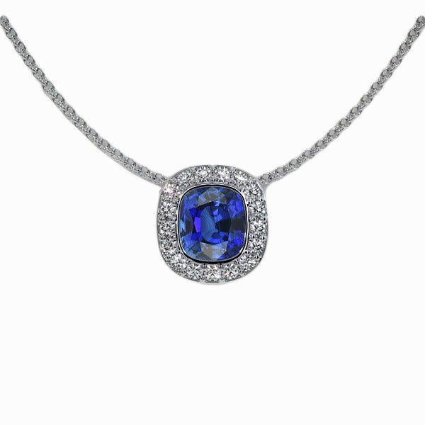 Precious Stone Pendant 14K White Gold with Cornflower Blue Sapphire – main view