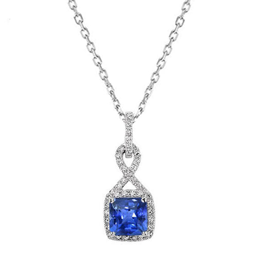 Blue Sapphire Gemstone Pendant 1-ct 14K White Gold – main view