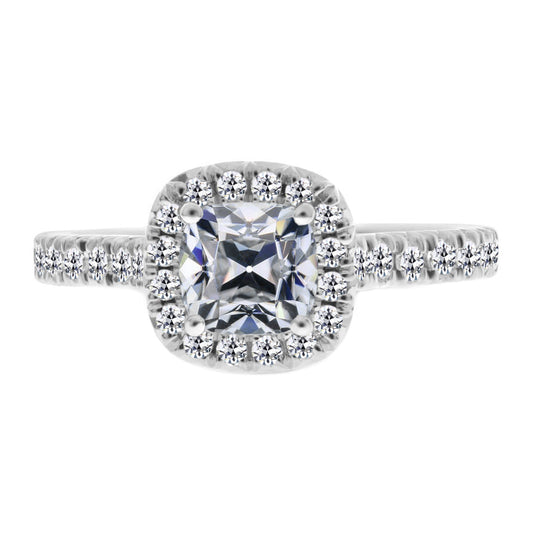 Brilliant Diamond Cushion Halo Ring in 14 Karat White Gold – main view