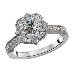 Fine Diamond Antique Cushion Halo Ring 1 ct in 14K White Gold