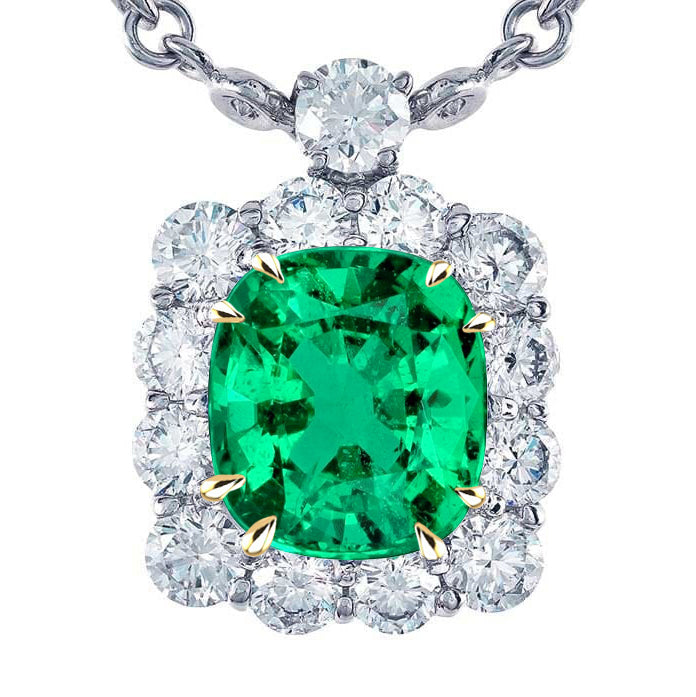 Stone Pendant Necklace 14 Karat Two Tone Gold with Emerald – main view