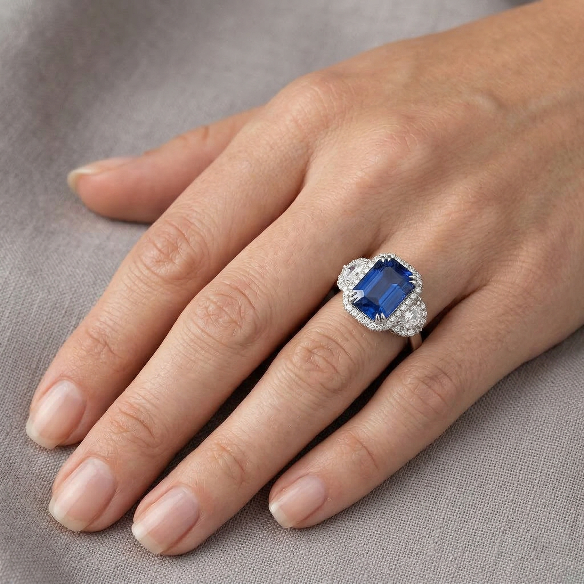 Halo Emerald Ceylon Sapphire Anniversary Natural Earth Mined Diamond Ring 5 Carats
