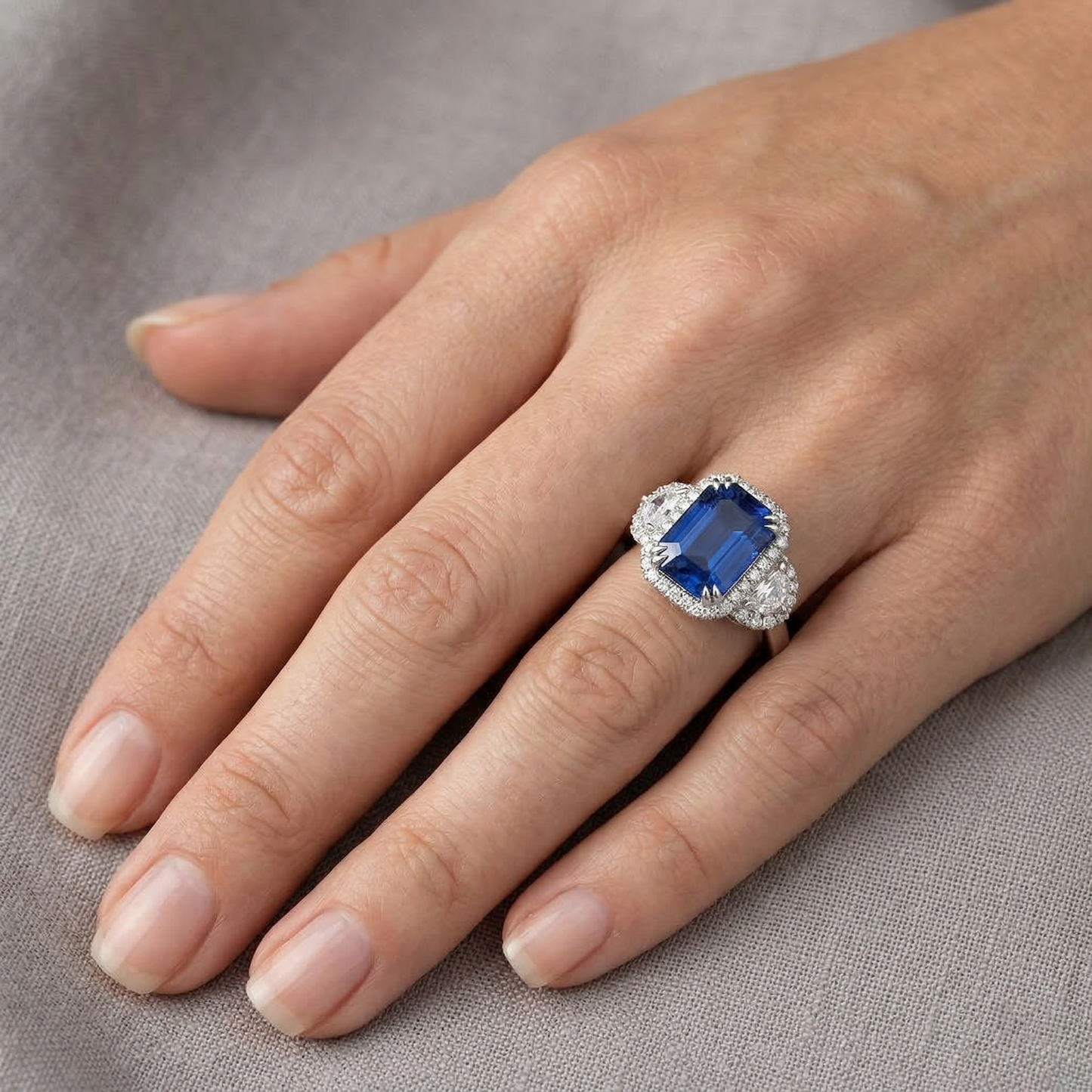 Halo Emerald Ceylon Sapphire Anniversary Natural Earth Mined Diamond Ring 5 Carats