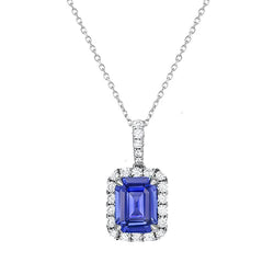 14K White Gold Stone Pendant Necklace with Blue Sapphire – 1 ct