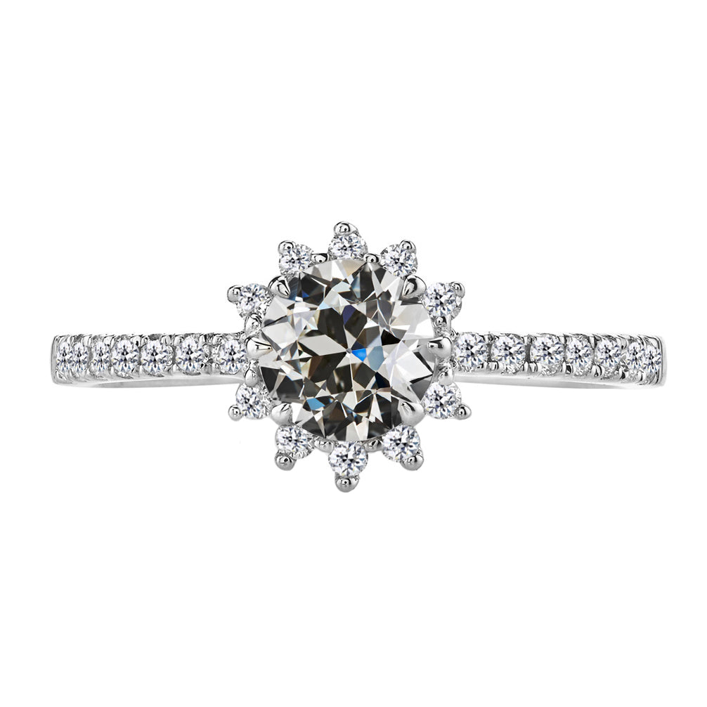 Diamond Antique Cushion Accent Solitaire Ring in 14K White Gold – main view