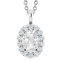 Halo Genuine Diamond Pendant Oval Old Mine cut 6.50 Carats White Gold 14K