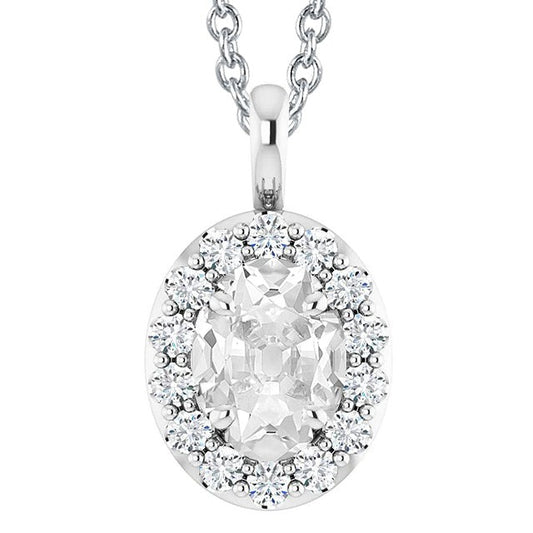 Halo Genuine Diamond Pendant Oval Old Mine cut 6.50 Carats White Gold 14K