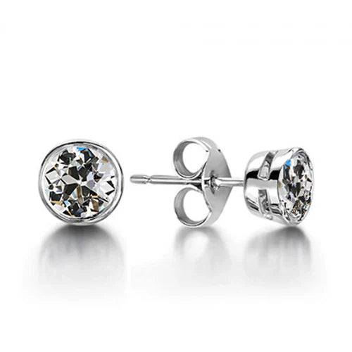 Brilliant Diamond Old Mine Cut Earrings in 14 Karat White Gold – main view
