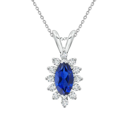 Stone Pendant Necklace 14K White Gold with Royal Blue Sapphire – main view