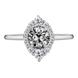 Halo Engagement Ring 14K White Gold – Brilliant Diamond Antique