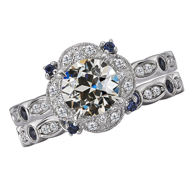 Fine Diamond Antique Cushion Engagement Ring in 14K White Gold – main view