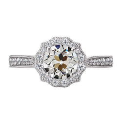 14K White Gold Old Mine Cut Fine Diamond Halo Setting Ring 3 ct