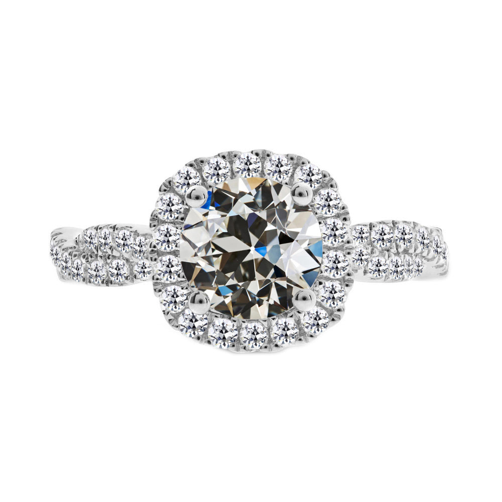 Diamond Old Mine Cut Halo Ring in 14K White Gold – main view