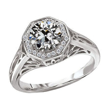 Brilliant Diamond Old Mine Cut Halo Ring in 14K White Gold – main view