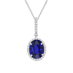 Precious Stone Pendant 14K White Gold – Blue Sapphire Oval 1.50