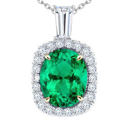 14K Two Tone Gold GIA Certified Fine Emerald Stone Pendant