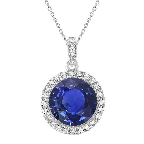 Blue Sapphire Round Cut Gemstone Pendant in 14K White Gold – main view