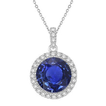 Blue Sapphire Round Cut Gemstone Pendant in 14K White Gold – main view