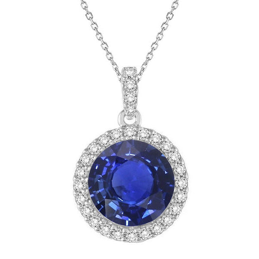 Blue Sapphire Round Cut Gemstone Pendant in 14K White Gold – main view