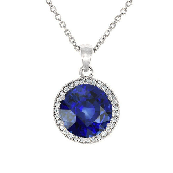 Genuine Cornflower Blue Sapphire Stone Pendant Necklace – main view