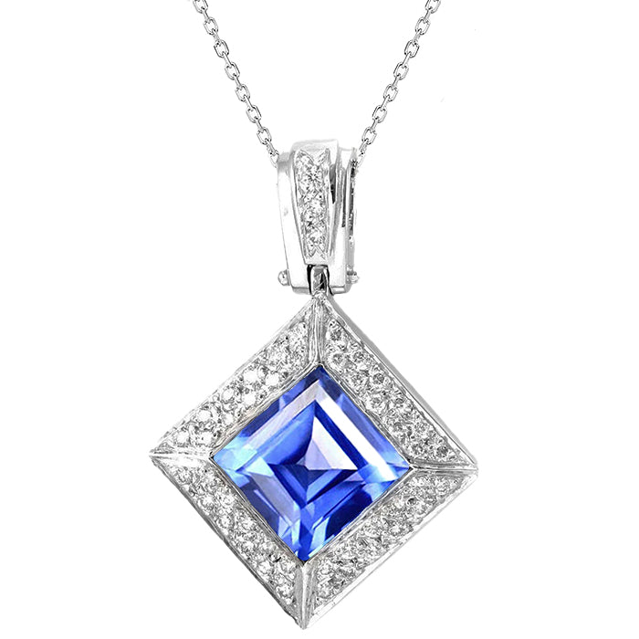Princess Cut Royal Blue Sapphire ring in 14 Karat White Gold – main view