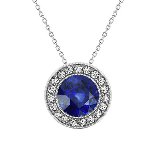 Real Cornflower Blue Sapphire Precious Stone Pendant 2 ct 14K White Gold – main view