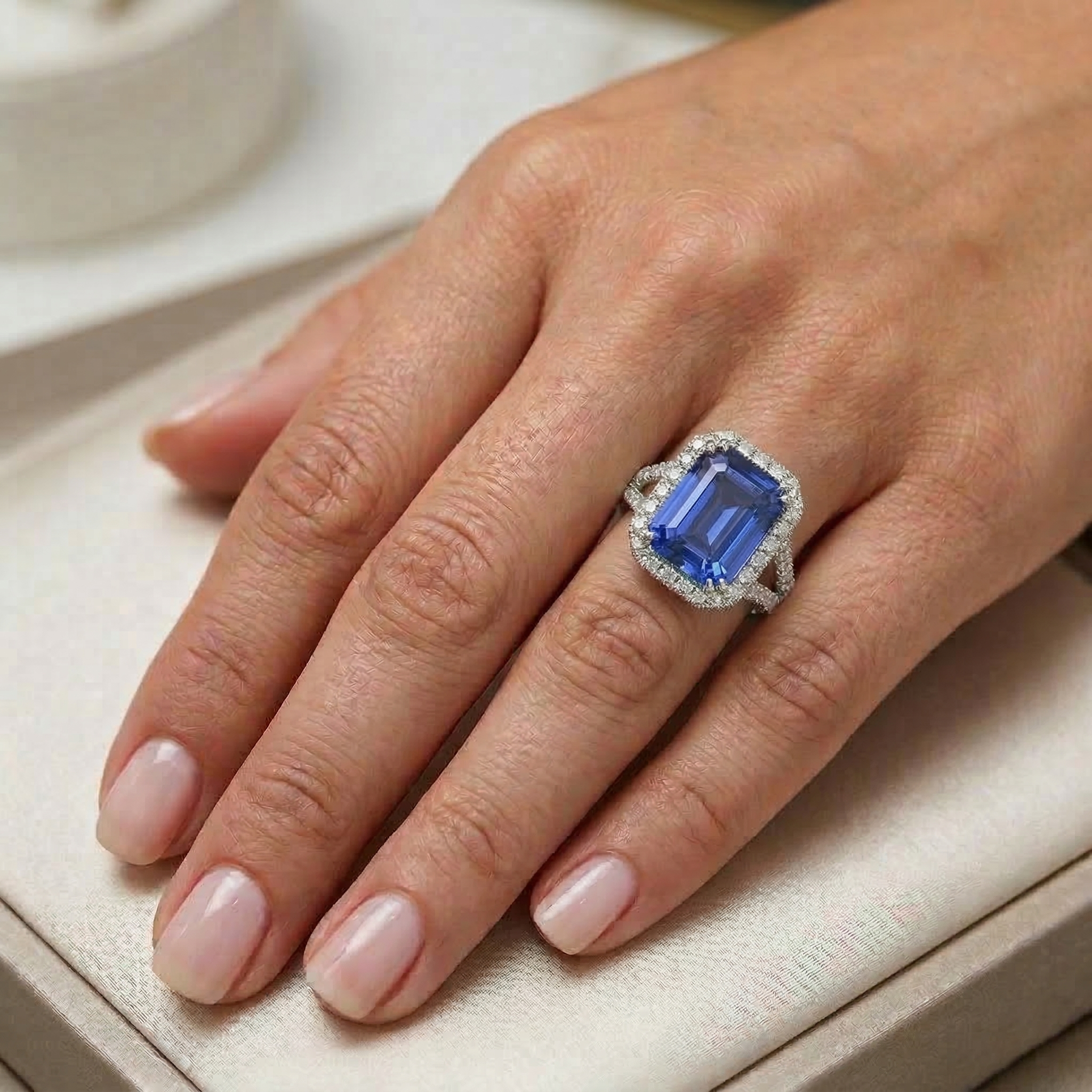 Halo Round Natural Earth Mined Diamond & Ceylon Sapphire Engagement Ring 11.75 Carats