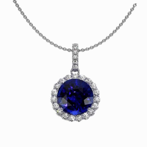 Authentic Blue Sapphire Precious Stone Pendant 2 ct 14K White Gold – main view
