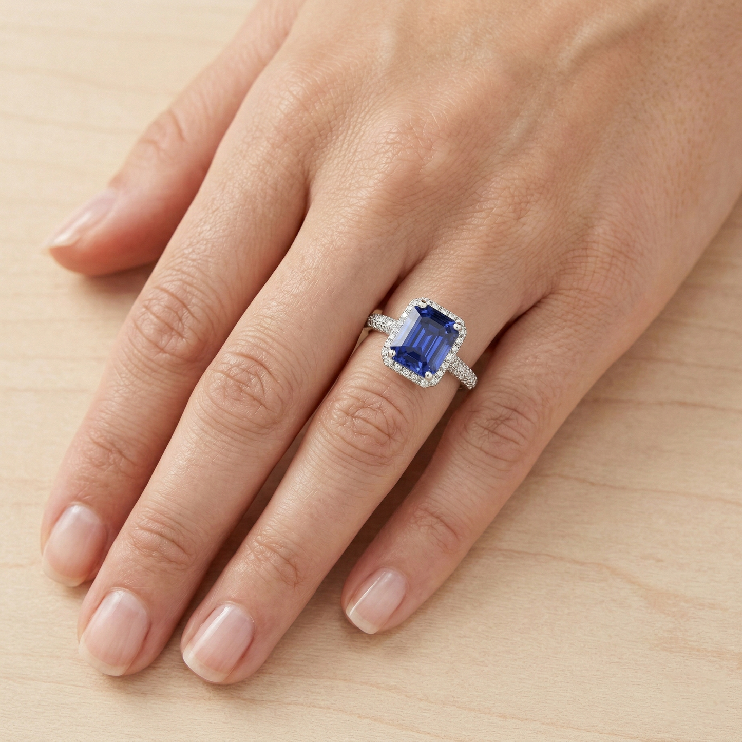 natural emerald sapphire 4ct ring on white background