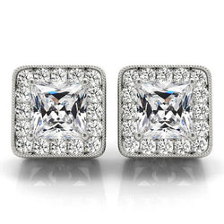 14 Karat White Gold Stud Earrings with Diamond – 3 ct