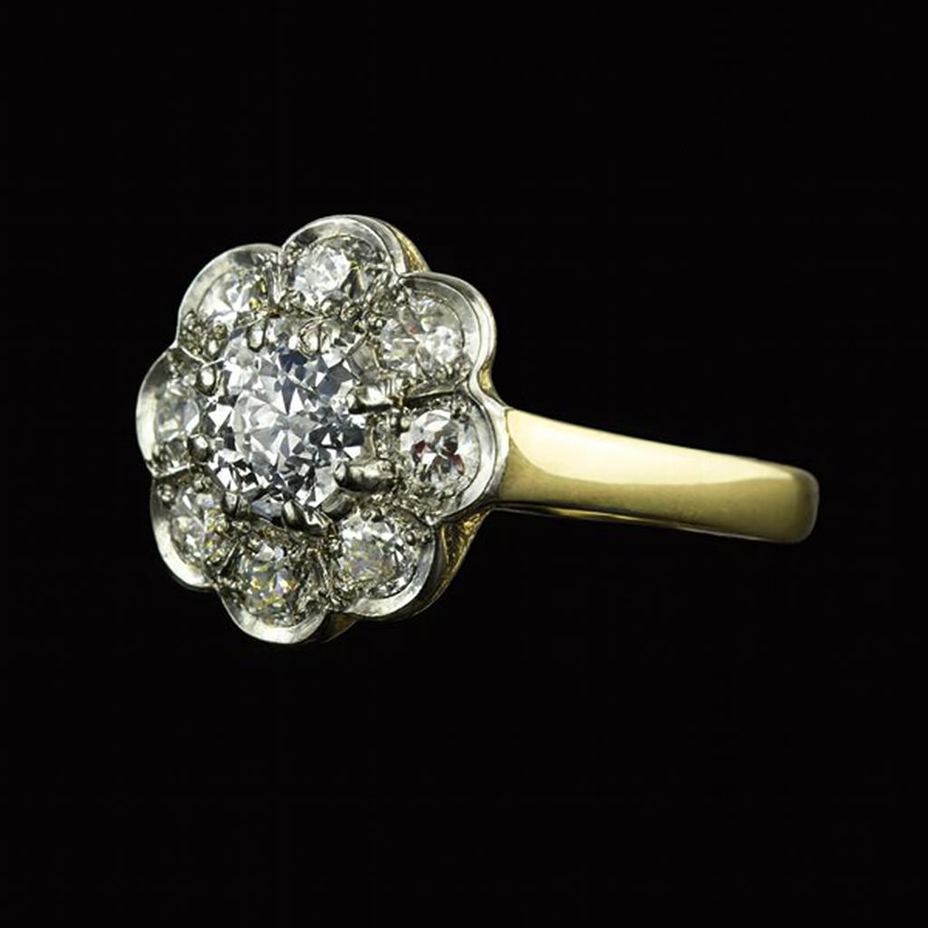 Halo Old Mine Cut Real Natural Earth Mined Diamond Ring Two Tone Flower Style Jewellery 3 Carats