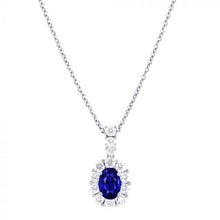 Fine Sapphire Oval Stone Pendant Necklace in 14 Karat White Gold – main view