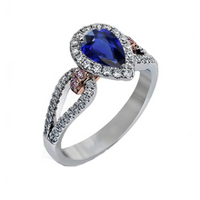 Halo Pear Ceylon Sapphire Ring Diamond Ladies Jewelry