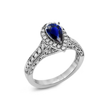 Halo Pear Cut Ceylon Sapphire Ring Antique Style Diamond