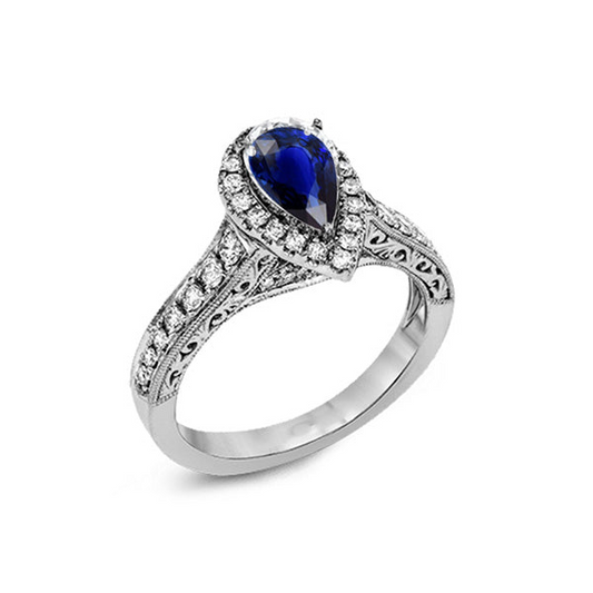 Halo Pear Cut Ceylon Sapphire Ring Antique Style Diamond