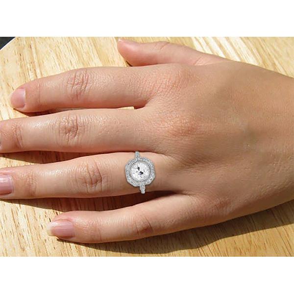 Halo Ring Baguette & Round Old Mine Cut Real Diamonds 3.75 Carats Milgrain