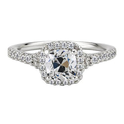 Halo Ring Cushion Old Miner Real Natural Earth Mined Diamond 14K White Gold 7 Carats