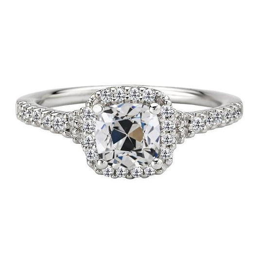 Halo Ring Cushion Old Miner Real Natural Earth Mined Diamond 14K White Gold 7 Carats