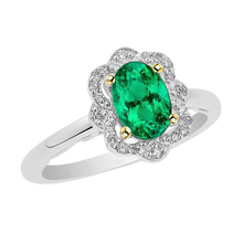 Precious Stone Ring Two-Tone 14K Gold with Emerald – main view