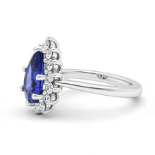 Halo Ring Star Style Pear Ceylon Sapphire & Natural Earth Mined Diamonds 3.50 Carats