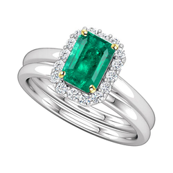 Step Cut Emerald Engagement Ring in 14 Karat Two Tone Gold – 2 ct