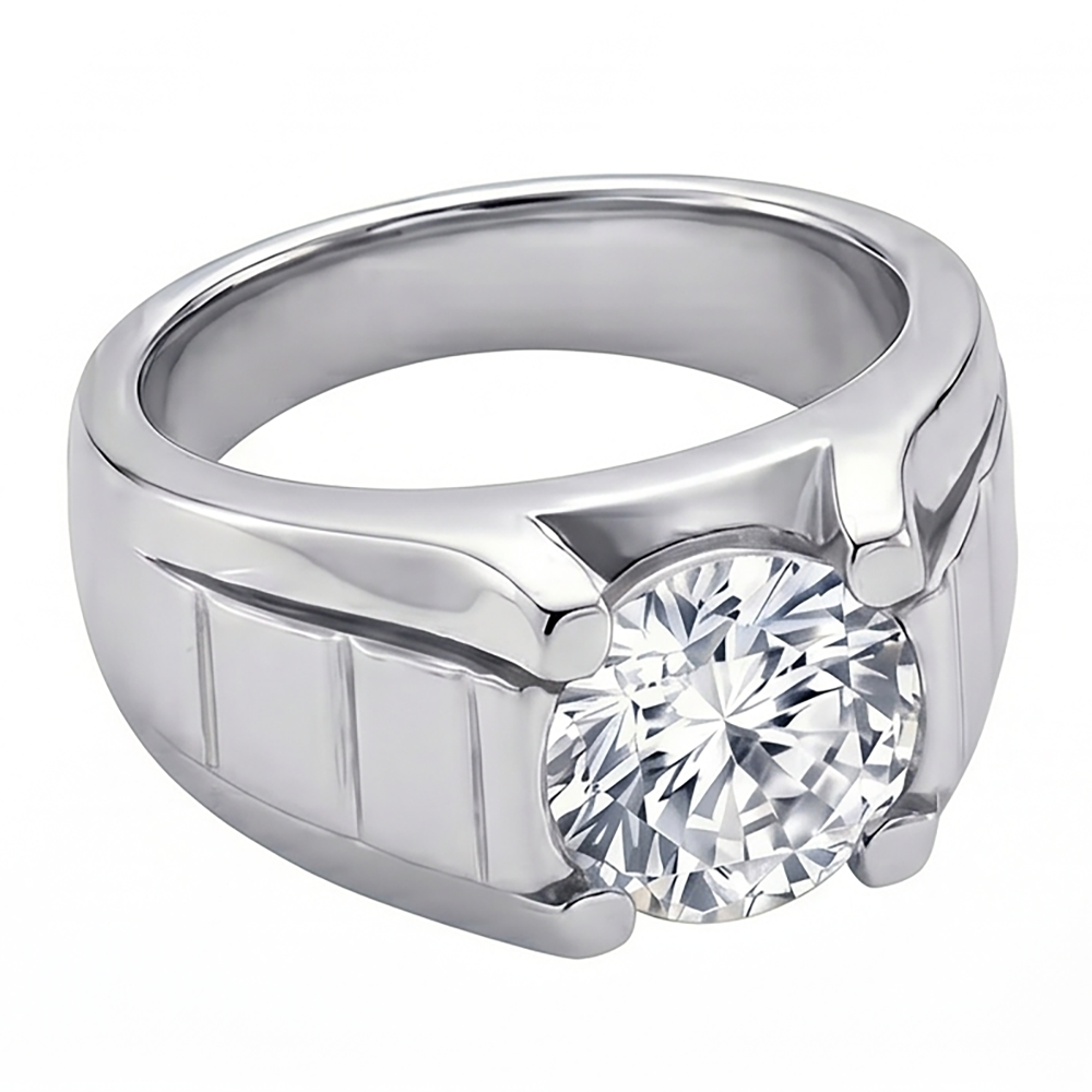 Natural Diamond Men's Ring 2 ct Round Cut F VS1 – 14K White Gold