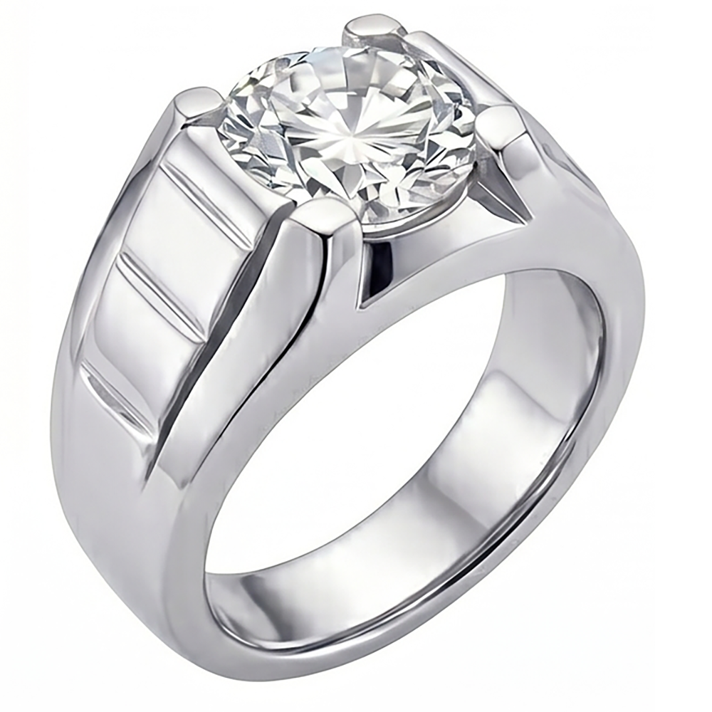 Natural Diamond Men's Ring 2 ct Round Cut F VS1 – 14K White Gold