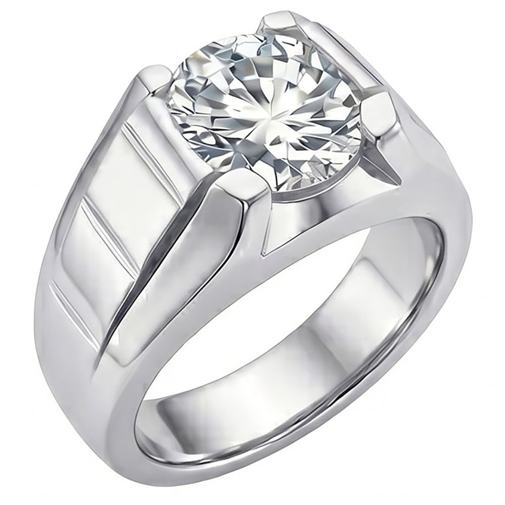 Natural Diamond Men's Ring 2 ct Round Cut F VS1 – 14K White Gold