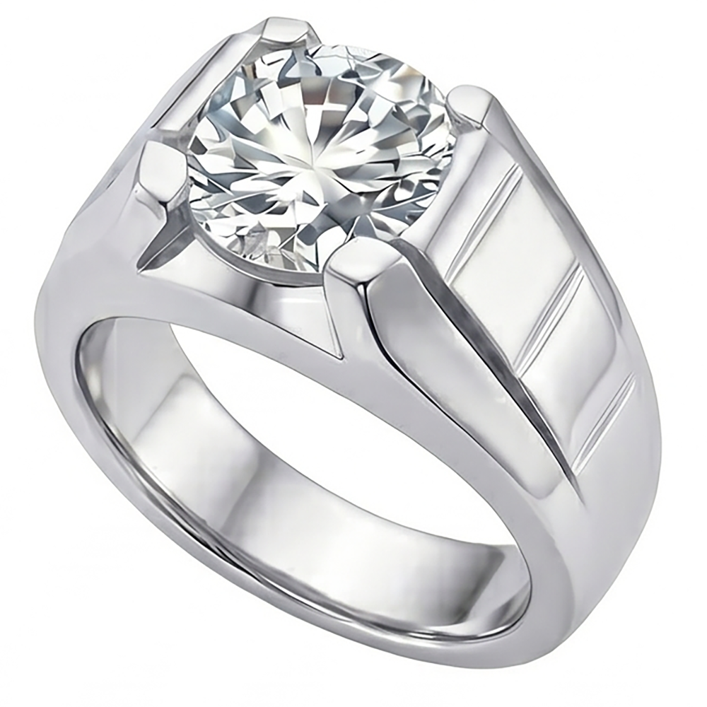 Natural Diamond Men's Ring 2 ct Round Cut F VS1 – 14K White Gold