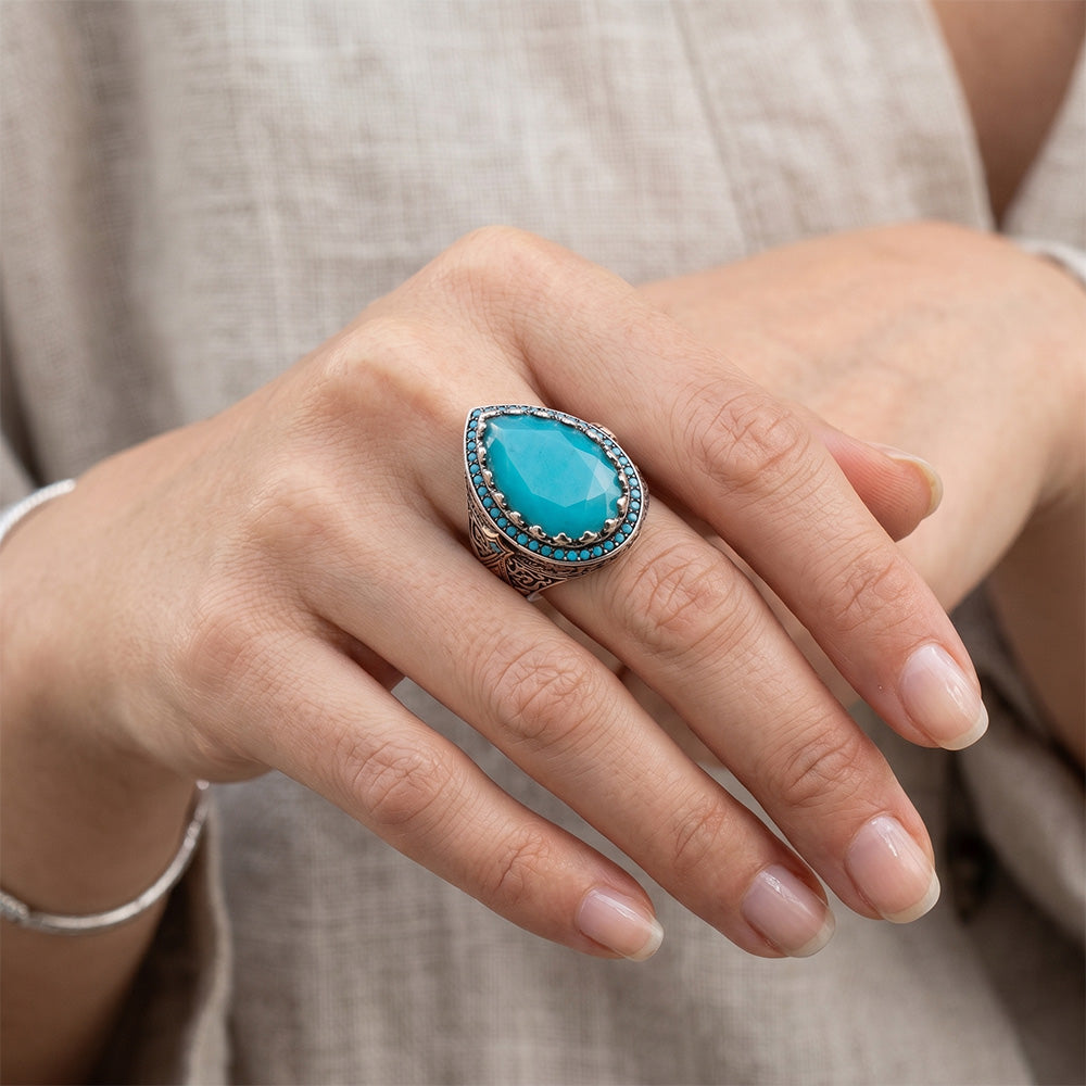 Handcrafted Halo Setting Ring – Turquoise 8.5 ct | HarryChadEnt