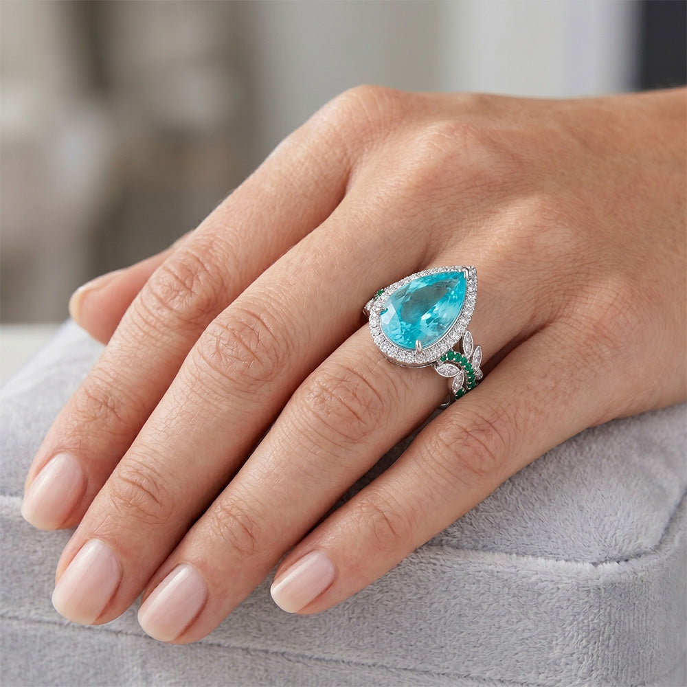 Handmade Halo Engagement Ring with VVS Paraiba Tourmaline – 5.75