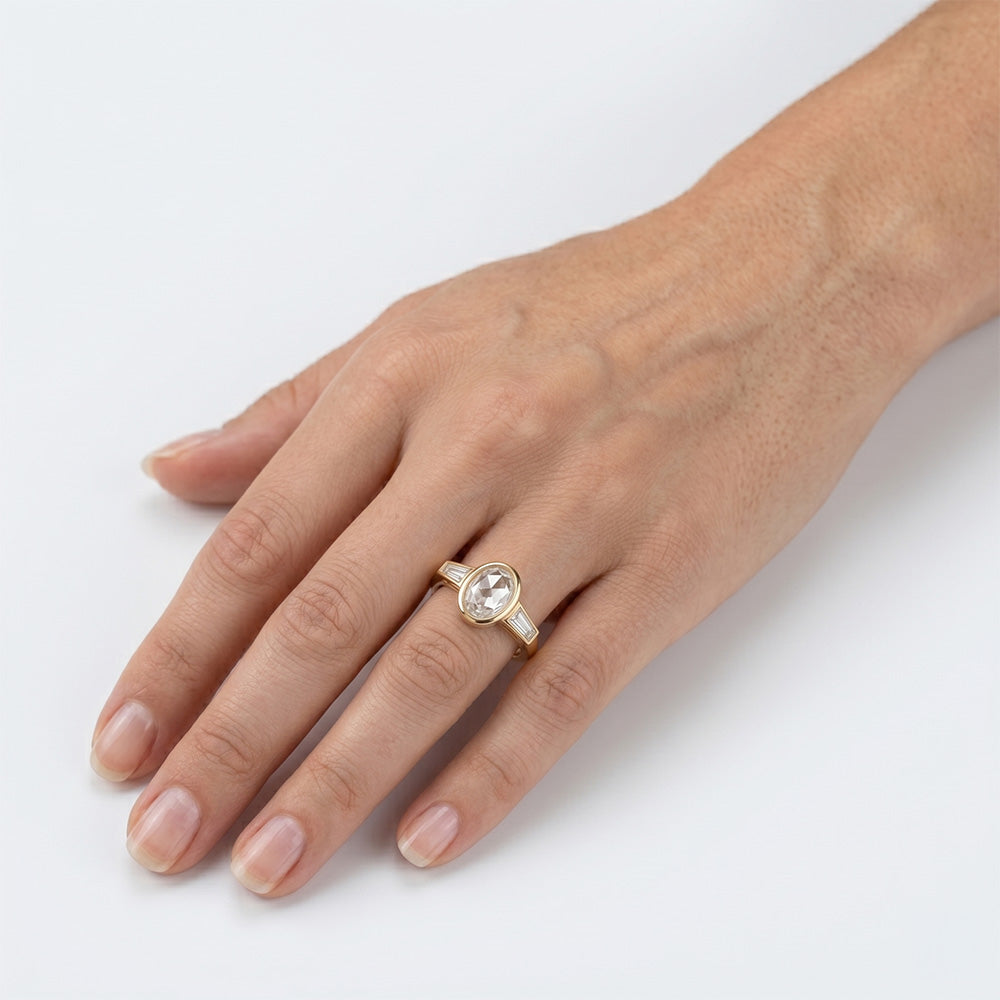 Handmade Three Stone Ring with Antique Rose Cut Diamond – 2 ct
